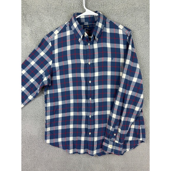 Ralph Lauren Classic Fit Shirt Men's XL Blue Plaid Flannel Shirt Preppy Mens